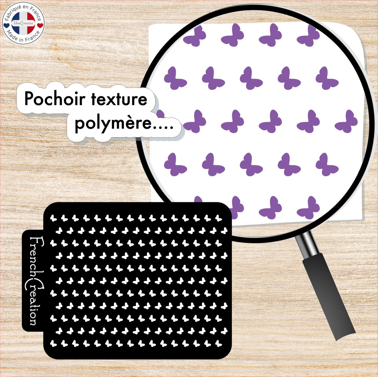 Pochoir de texture pour pâte polymère motif "Papillons", feuille de texture pour argile polymère en PVC souple et résistant