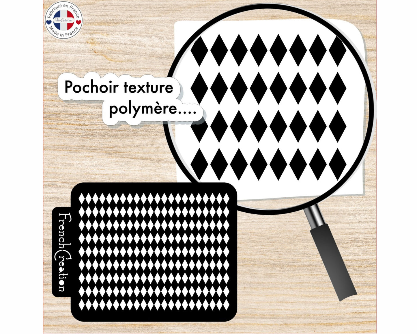 Pochoir de texture pour pâte polymère motif "Harlequin", feuille de texture pour argile polymère en PVC souple et résistant