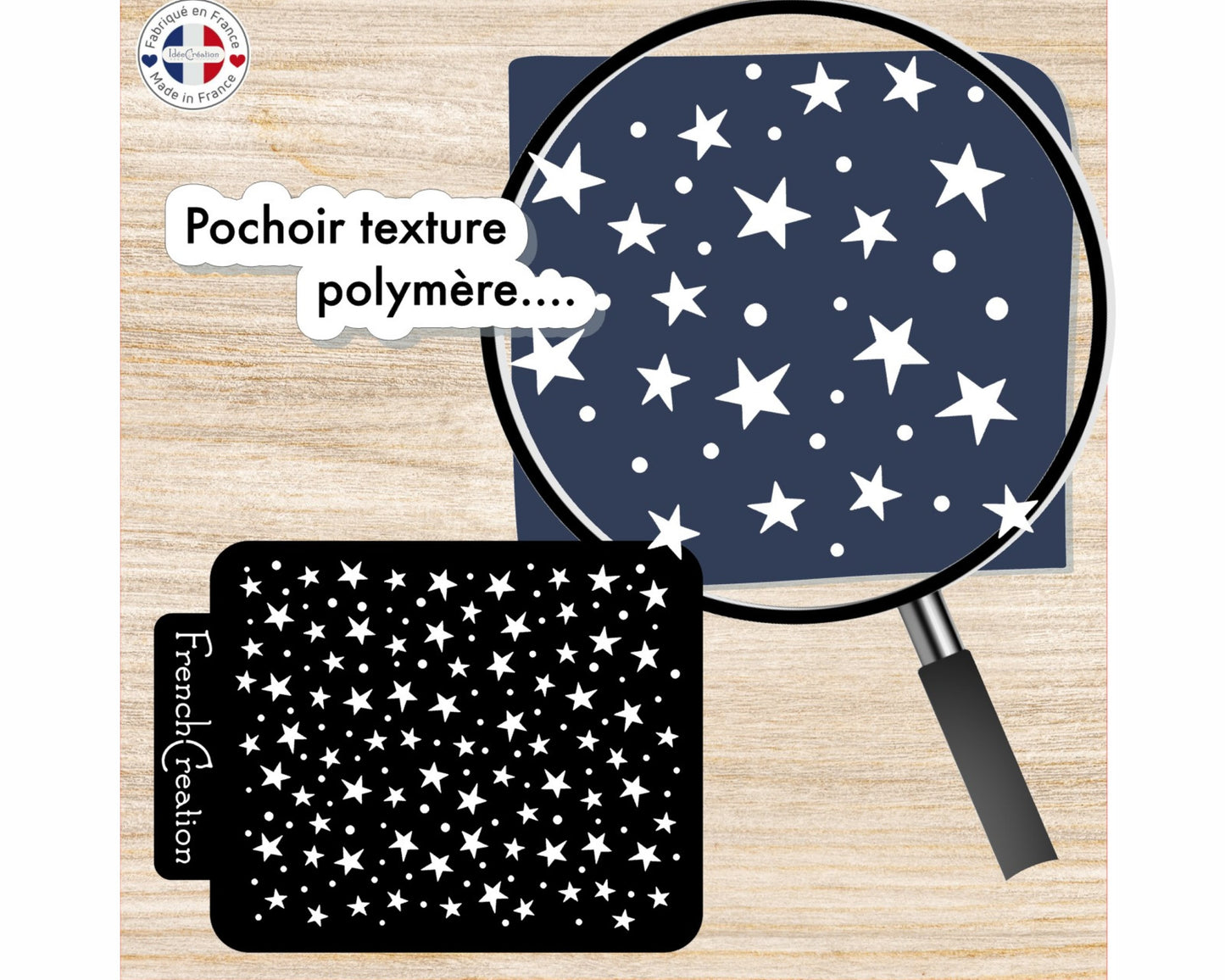 Pochoir de texture pour pâte polymère motif Etoiles, feuille de texture pour argile polymère en PVC souple et résistant