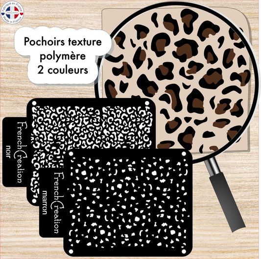 Pochoir de texture double 2 couleurs pour pâte polymère motif léopard, feuille de texture pour argile polymère en PVC souple et résistant