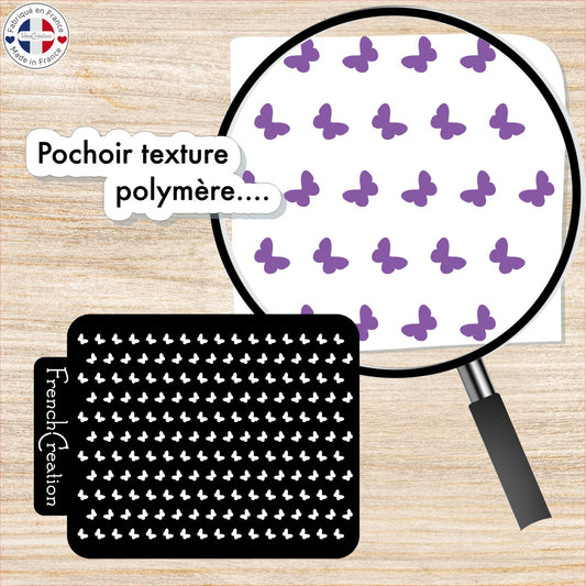 Pochoir de texture pour pâte polymère motif "Papillons", feuille de texture pour argile polymère en PVC souple et résistant