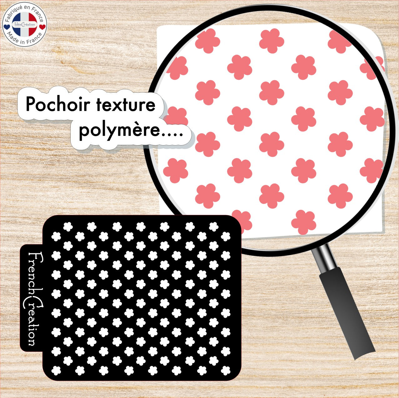 Pochoir de texture pour pâte polymère motif "Petites fleurs", feuille de texture pour argile polymère en PVC souple et résistant