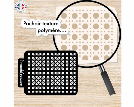 Pochoir de texture pour pâte polymère motif "cannage rotin", feuille de texture pour argile polymère en PVC souple et résistant