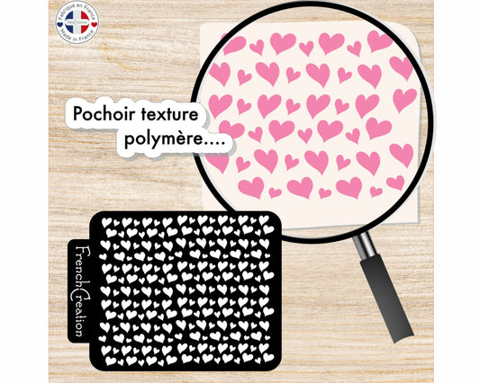 Pochoir de texture pour pâte polymère motif coeurs, feuille de texture pour argile polymère en PVC souple et résistant