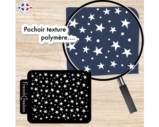 Pochoir de texture pour pâte polymère motif Etoiles, feuille de texture pour argile polymère en PVC souple et résistant