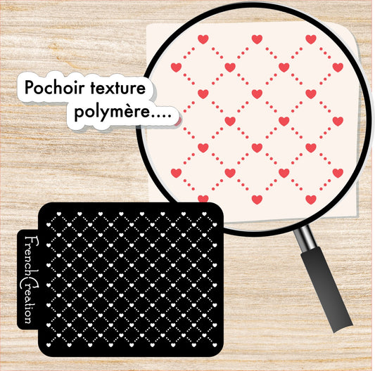 Pochoir de texture pour pâte polymère motif "mini coeurs", feuille de texture pour argile polymère en PVC souple et résistant